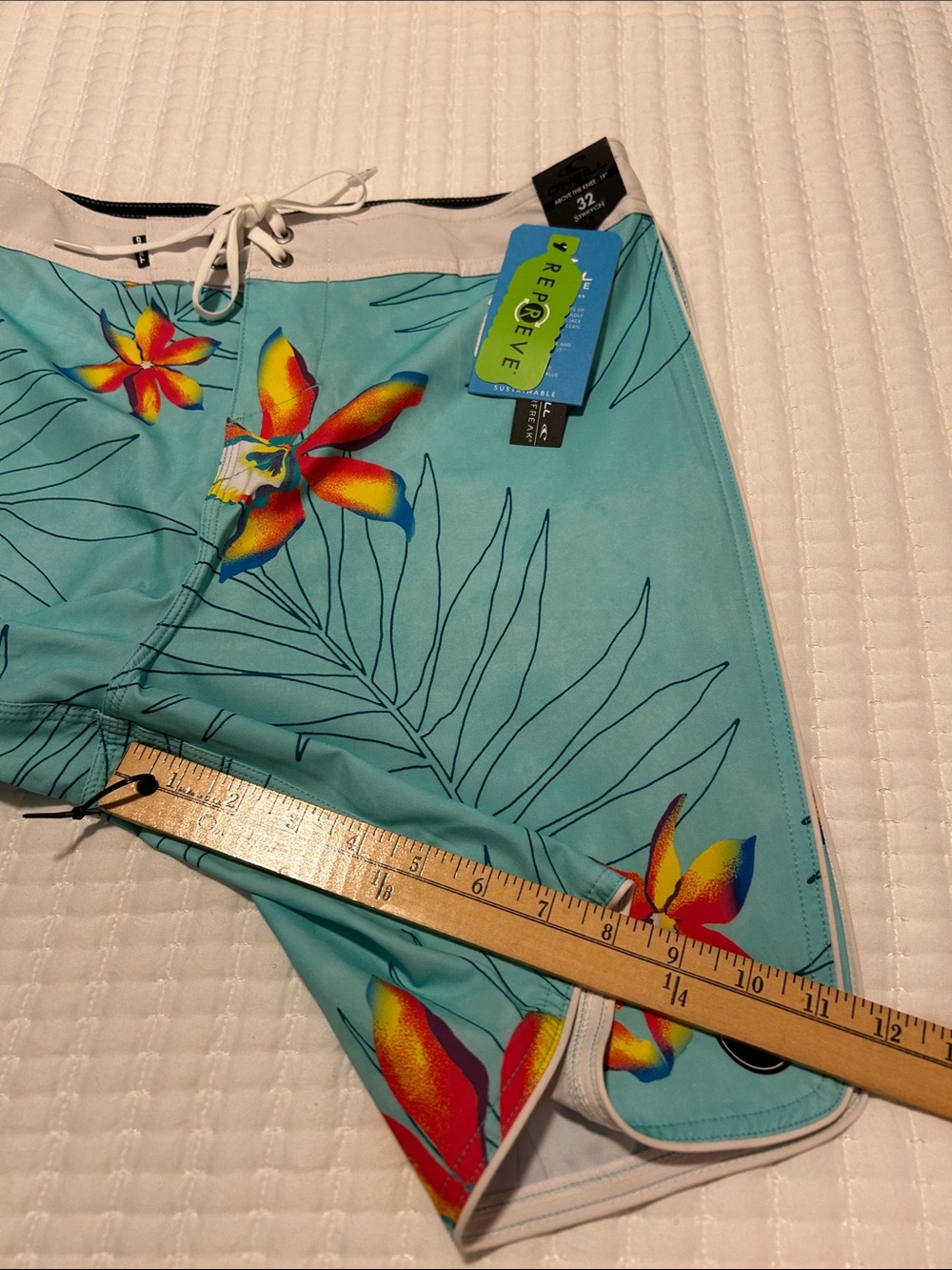 O'Neill Turquoise Floral Board Shorts with Orange Accents 32” waist - Picture 9 of 9